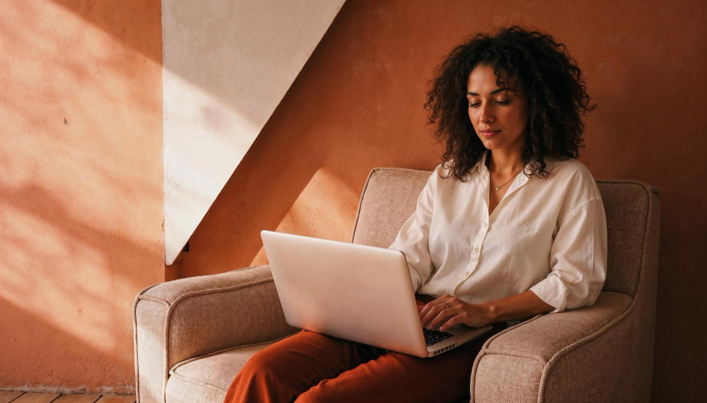 woman using a laptop - Payroll Outsourcing Costs