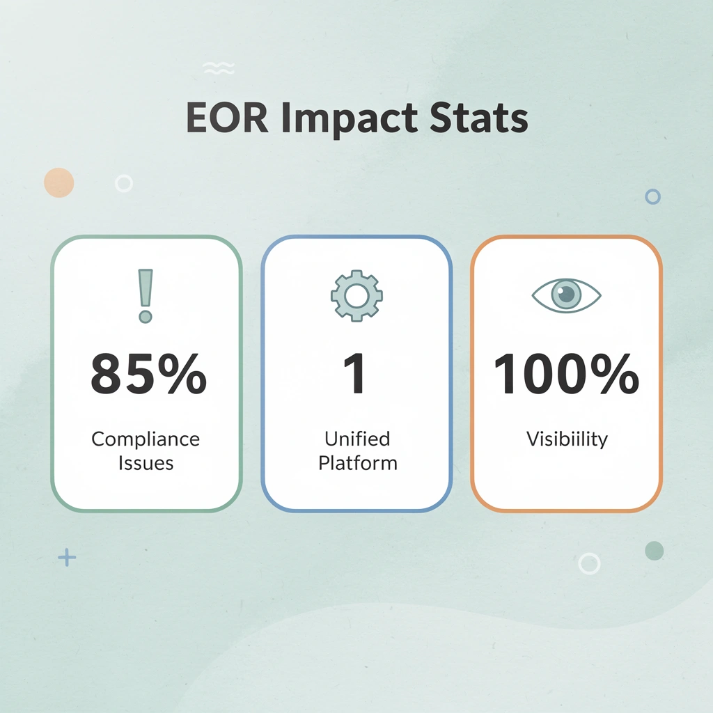 Statistics showing 85% compliance issues, 1 unified platform, and 100% visibility