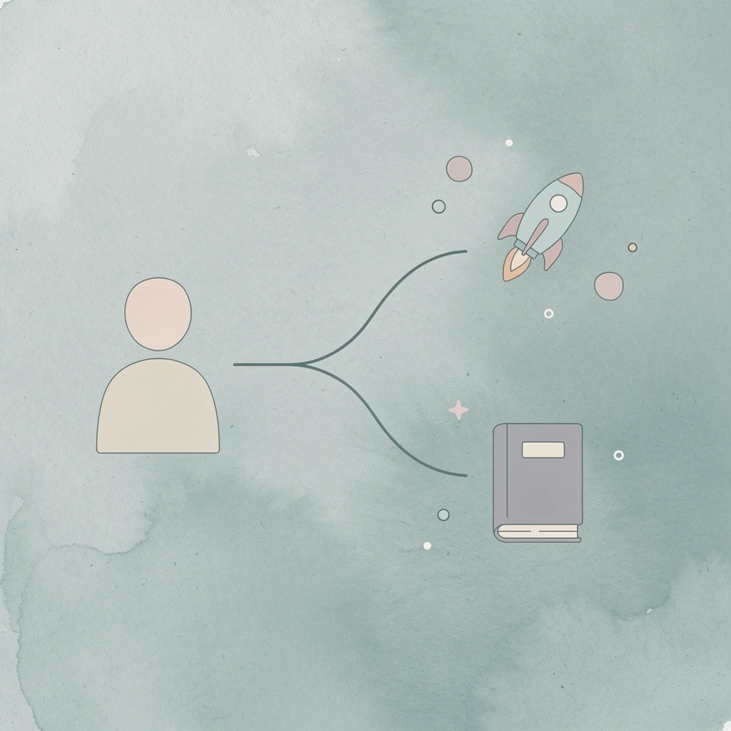 Icon showing a briefcase splitting into two paths representing different benefit systems
