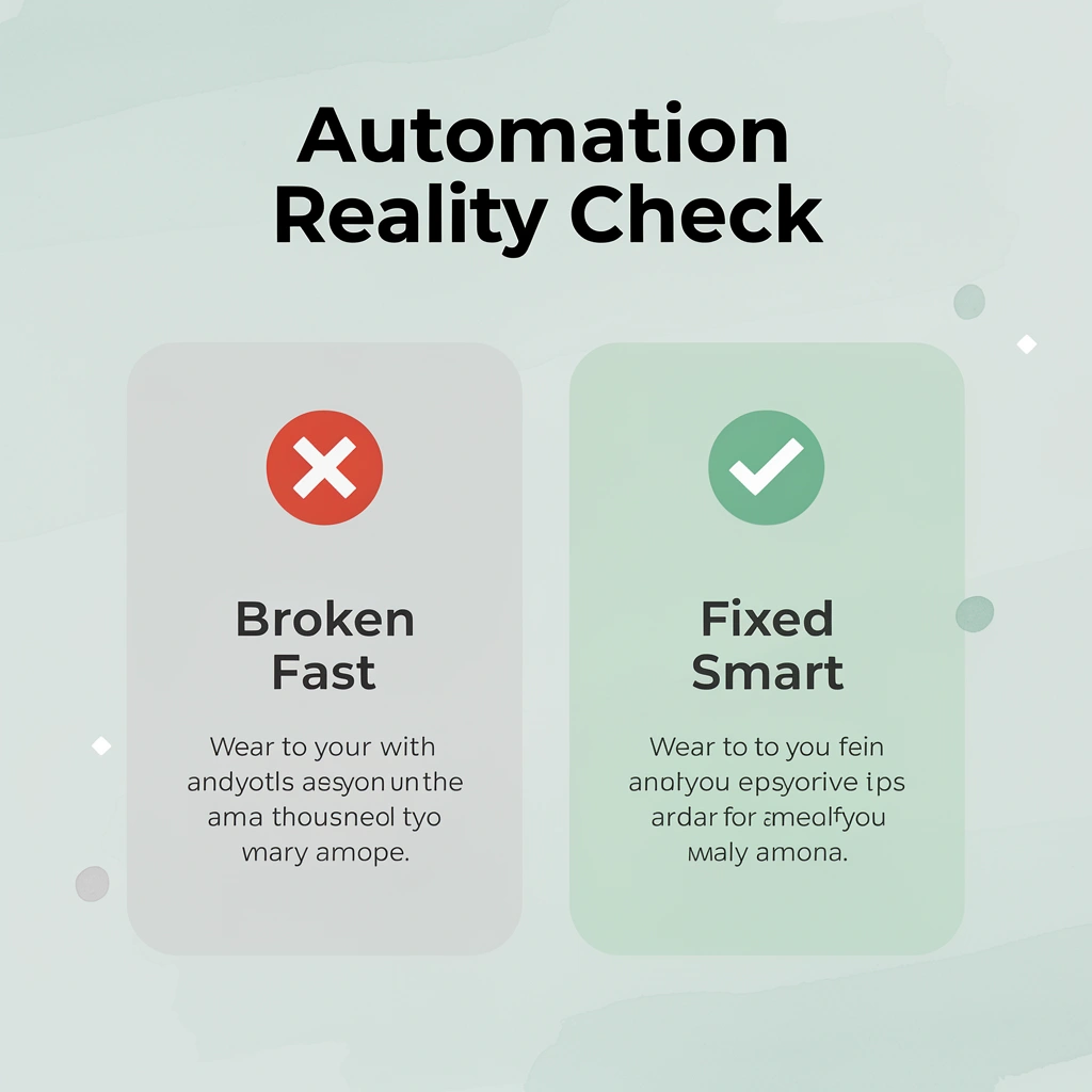 Before and after comparison showing automation reality versus ideal outcome